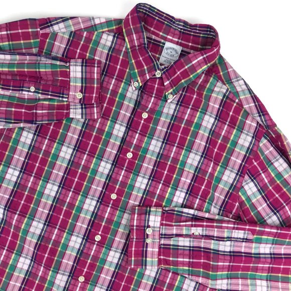 Brooks Brothers Slim Fit Seersucker Plaid Shirt XL - Picture 2 of 10